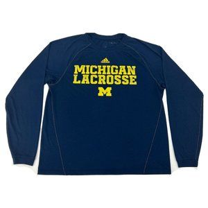 Michigan Wolverines Shirt Men's L Blue adidas Climalite‎ Long Sleeve Lacrosse